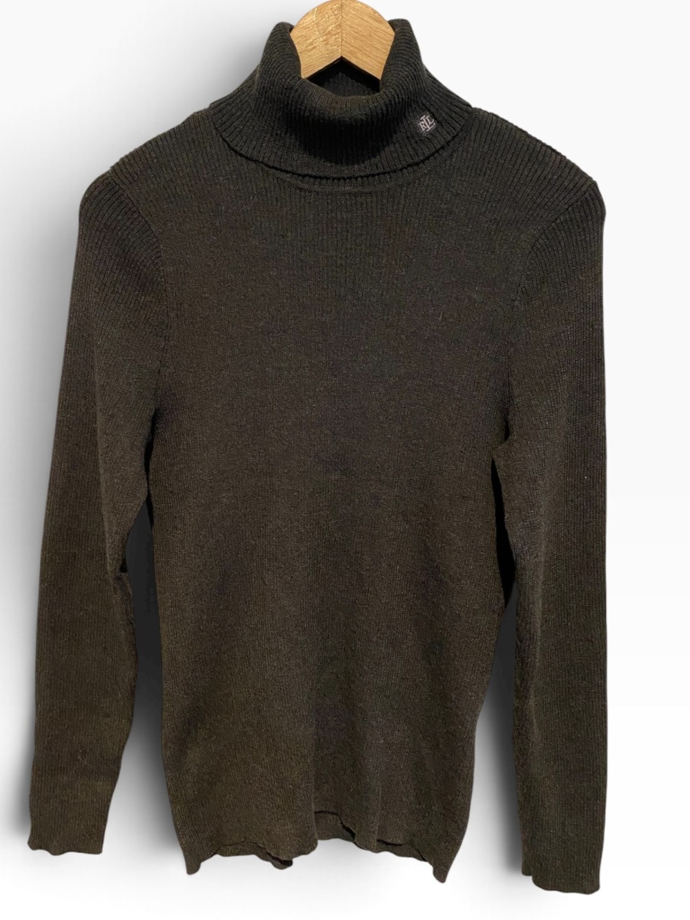 VINTAGE LAUREN RALPH LAUREN OLIVE GREEN RIBBED TURTLENECK SWEATER SZ XL - Picture 2 of 5